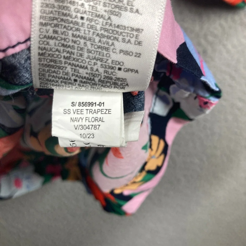 Old Navy Trapeze Top Womens Large Navy Black Floral Smocked Puff Sleeve Blouse